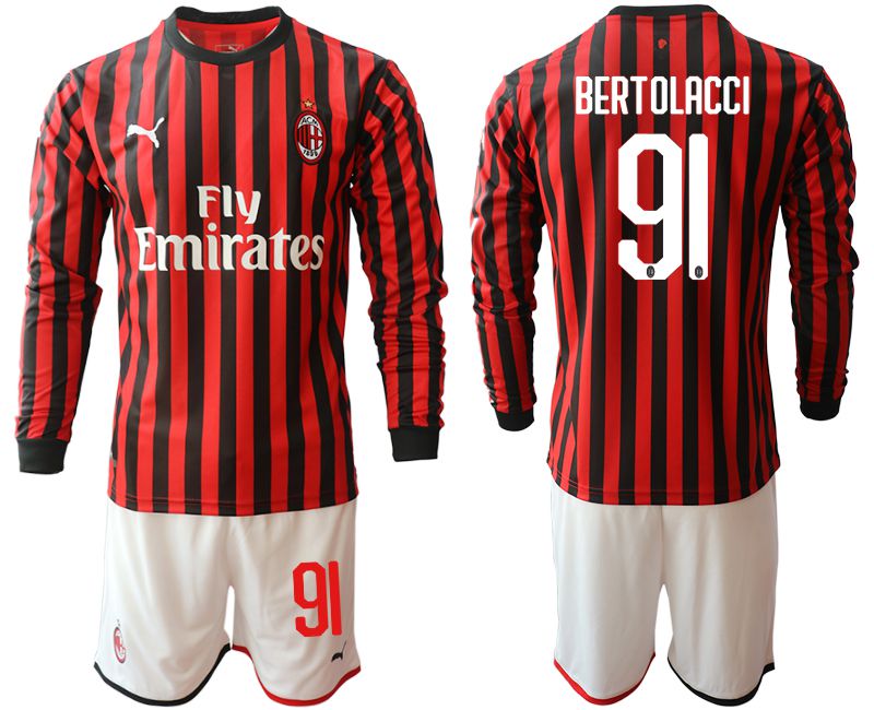 Men 2019-2020 club AC milan home long sleeve #91 red Soccer Jerseys